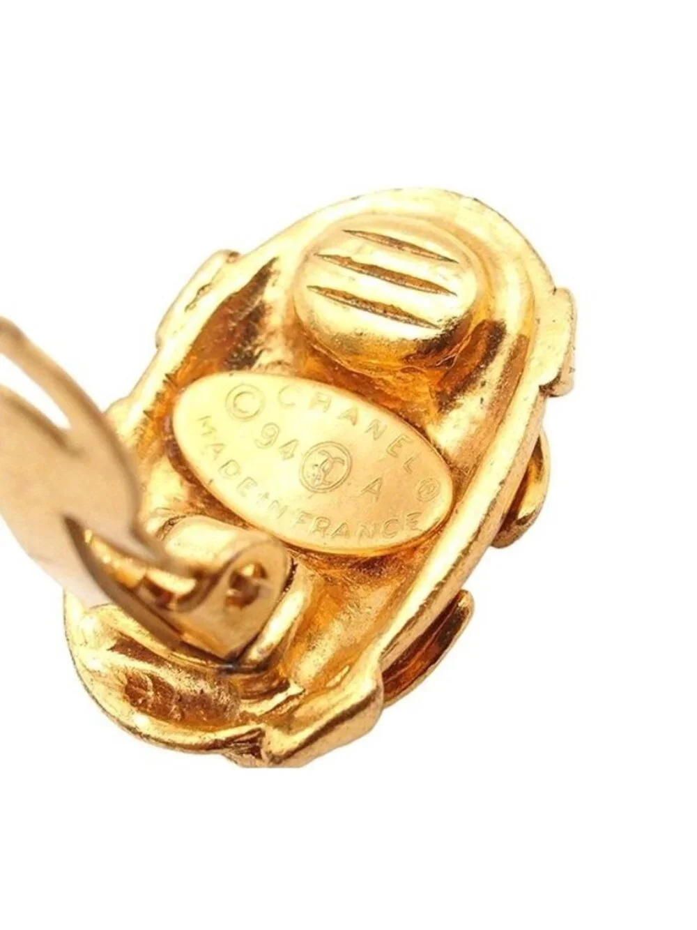 Chanel Earrings Gold Metal CC Logo Vintage Costume